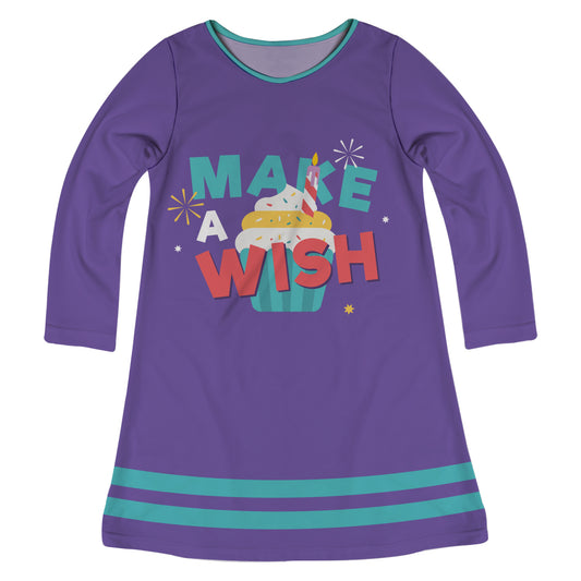 Make a Wish Purple Long Sleeve A Line Dress