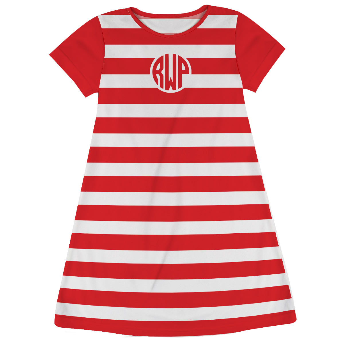 Monogram White And Red Stripes Short Sleeve A Line Dress - Wimziy&Co.