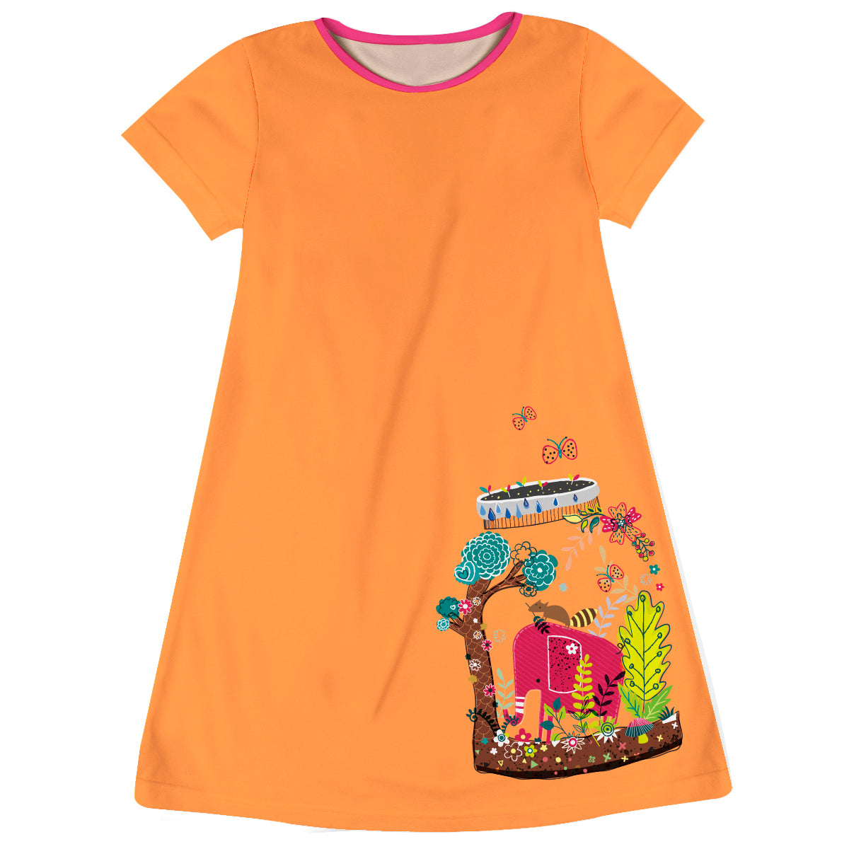 Girls orange nature dress with monogram - Wimziy&Co.