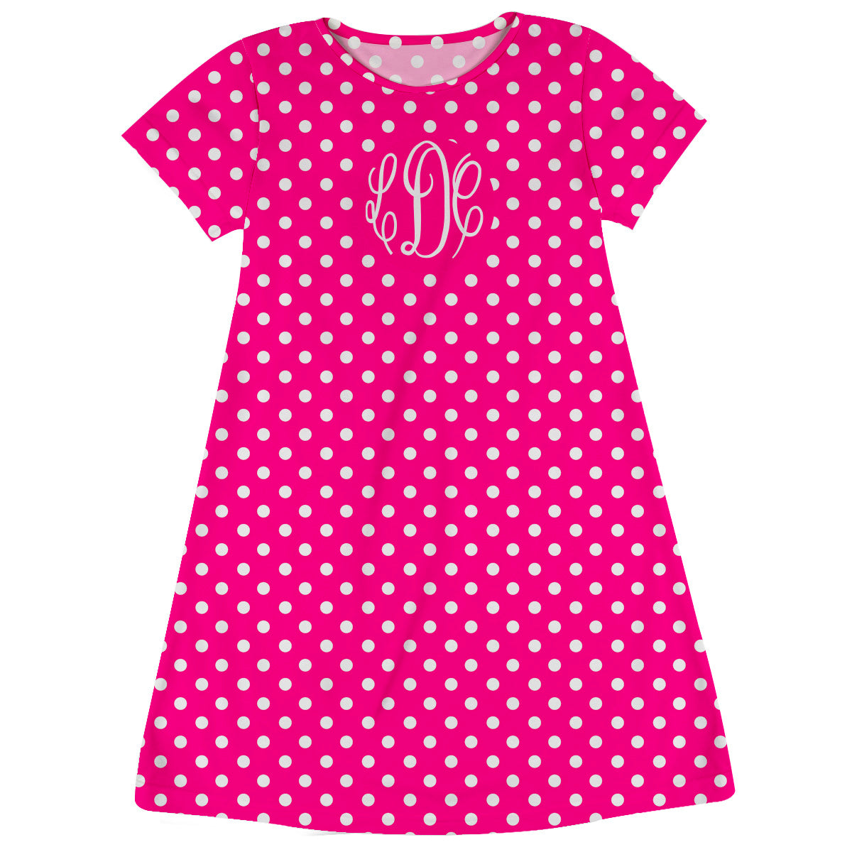 Polka Dots Print Monogram Hot Pink Short Sleeve A Line Dress