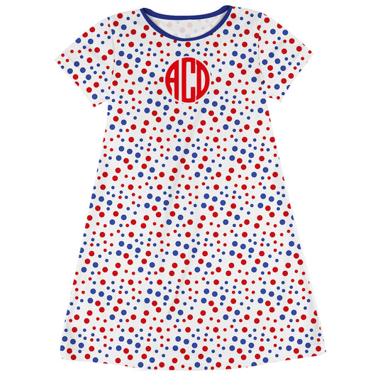 Polka Dots Monogram White Short Sleeve A Line Dress - Wimziy&Co.