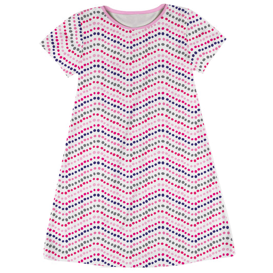 Chevron Polka Dots Pink Short Sleeve A Line Dress - Wimziy&Co.