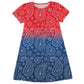 Paisley Print Red and Blue Short Sleeve A Line Dress