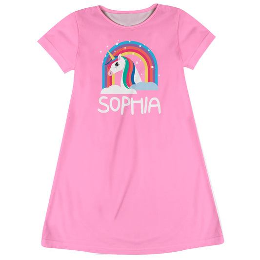 Rainbow Personalized Name Pink Short Sleeve A Line Dress