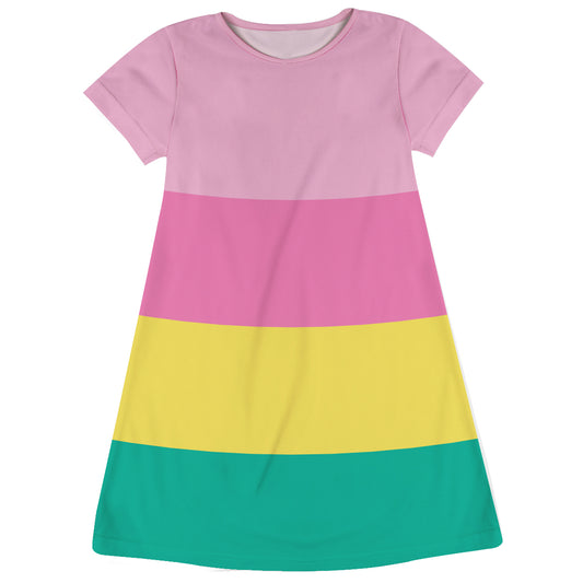 Rainbow Colors Stripes Short Sleeve A Line Dress - Wimziy&Co.