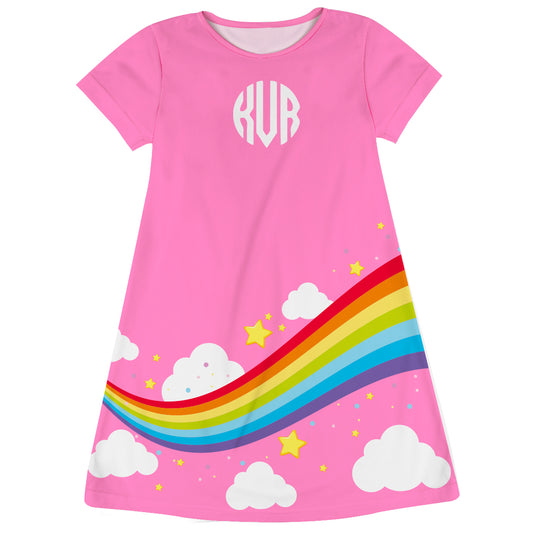 Rainbow Personalized Monogram Pink Short Sleeve A Line Dress - Wimziy&Co.