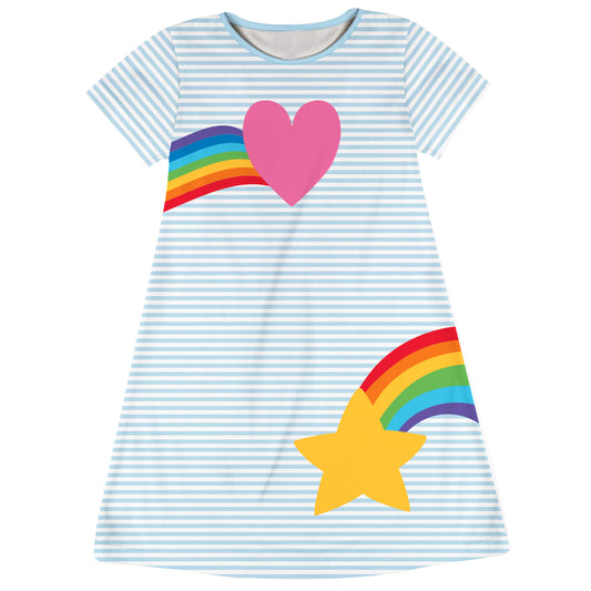 Rainbow Light Blue and White Stripe Short Sleeve A Line Dress - Wimziy&Co.