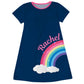 Rainbow Personalized Name Navy Short Sleeve A Line Dress - Wimziy&Co.