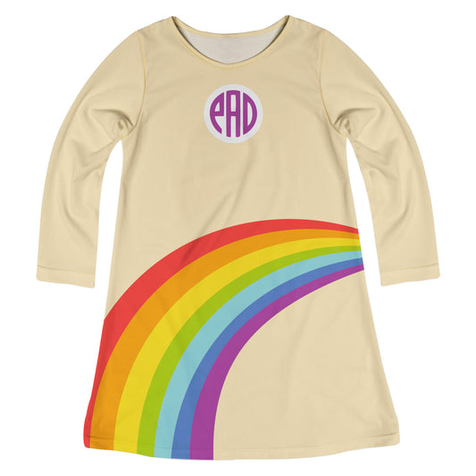 Rainbow Personalized Monogram Beige Long Sleeve A Line Dress
