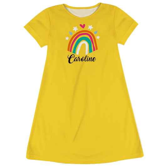 Rainbow Personalized Name Yellow Short Sleeve a Line Dress