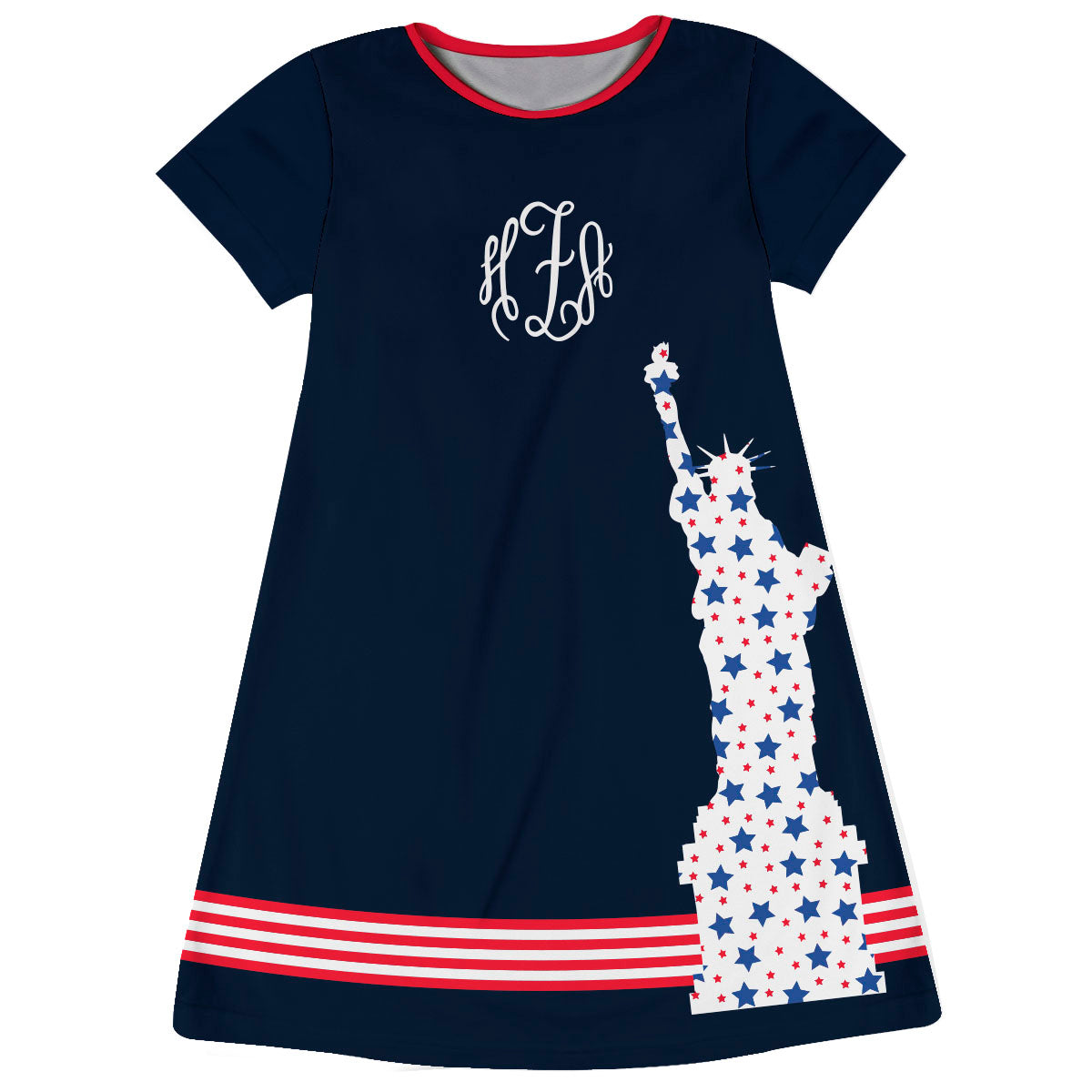 USA Statue Of Liberty Personalized Monogram Navy Short Sleeve A Line Dress