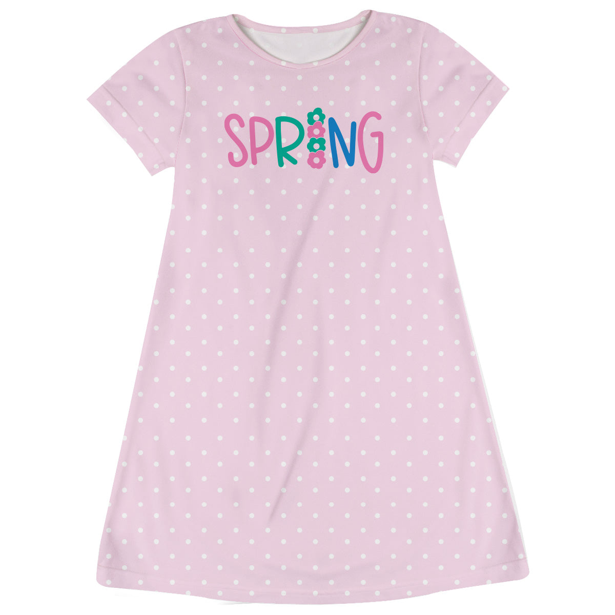 Spring Pink and White Polka Dots Short Sleeve A Line Dress