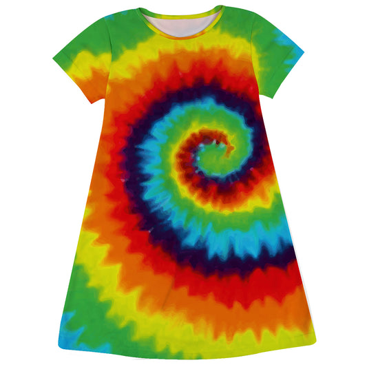 Tie Dye Rainbow Color Short Sleeve A Line Dress - Wimziy&Co.