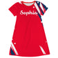 Americana Personalized Name Red and Navy Short Sleeve A Line Dress