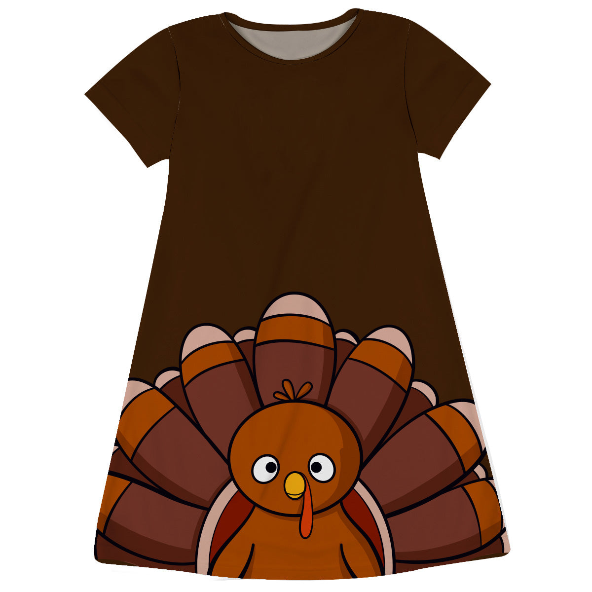 Girls brown big turkey dress with monogram - Wimziy&Co.