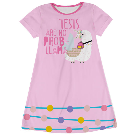 Tests Are No Prob-Llama Pink Short Sleeve A Line Dress