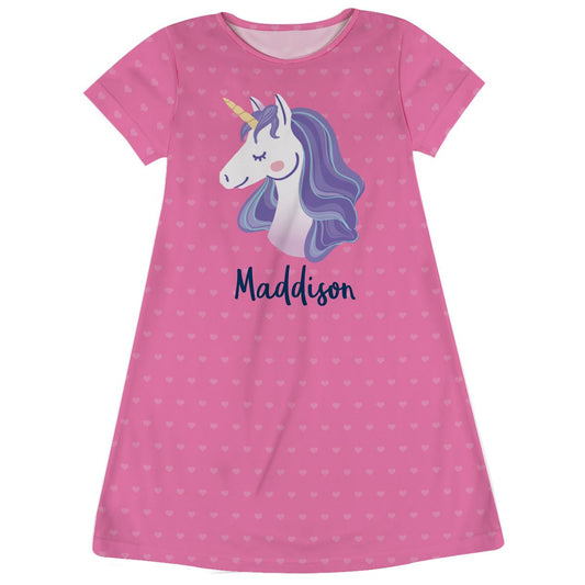 Unicorn Name Pink Short Sleeve A Line Dress