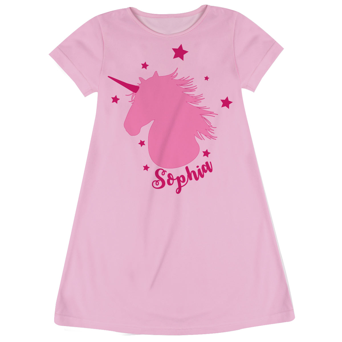 Unicorn Personalized Name Light Pink Short Sleeve A Line Dress