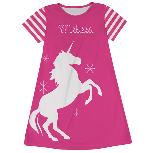 Unicorn Personalized Name Pink Short Sleeve A Line Dress
