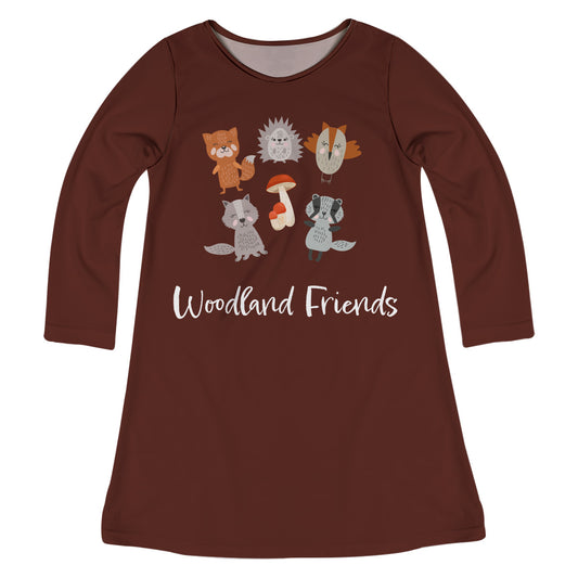 Woondland Friends Brown Long Sleeve A Line Dress