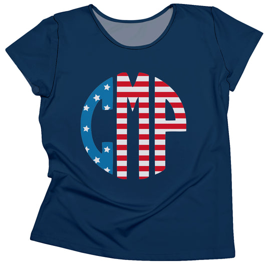 Americana Personalized Monogram Navy Short Sleeve Tee Shirt