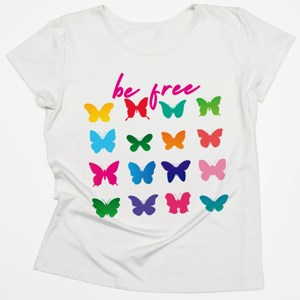 Be Free Butterflies White Short Sleeve Tee Shirt - Wimziy&Co.