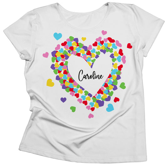 Hearts Personalized Name White Short Sleeve Tee Shirt