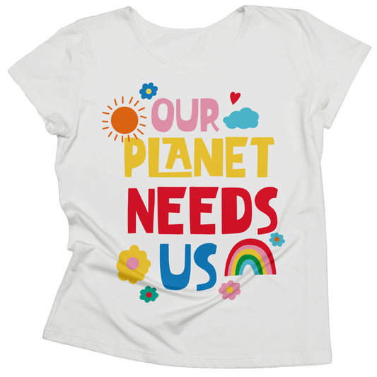 Our Planet Needs White Short Sleeve Tee Shirt