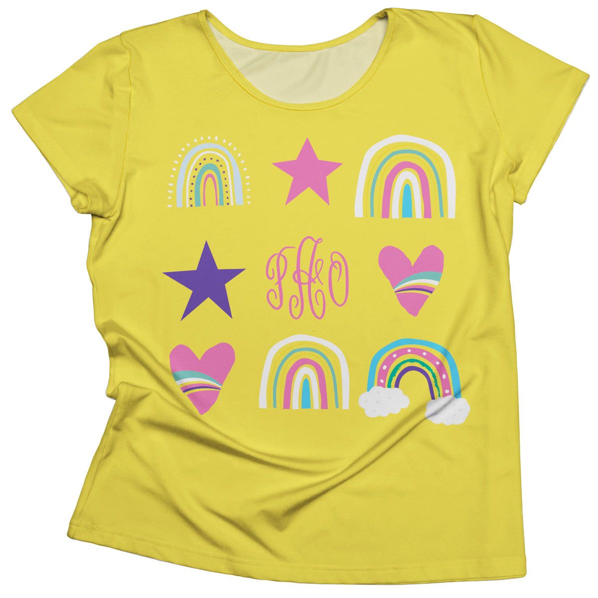 Rainbow Heart Personalized Monogam Yellow Short Sleeve Tee Shirt