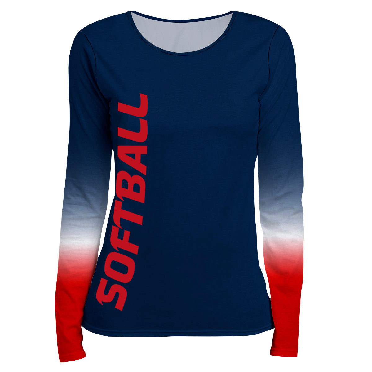 Softball Navy and Red Degrade Long Sleeve Tee Shirt - Wimziy&Co.