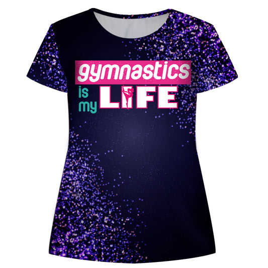 Space Gymnastics Black Short Sleeve Girls Tee Shirt