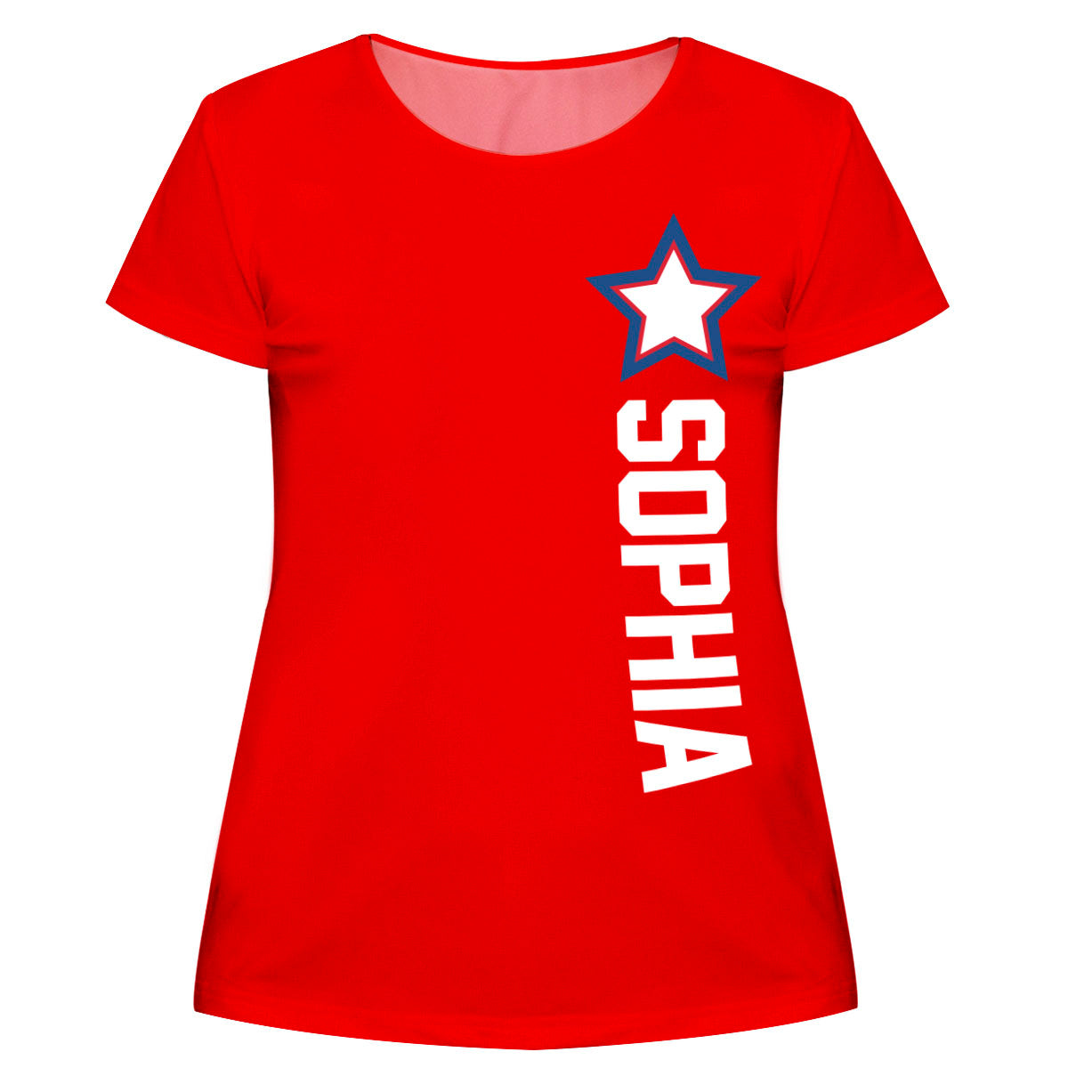 Stars Name Red Short Sleeve Girls Tee Shirt