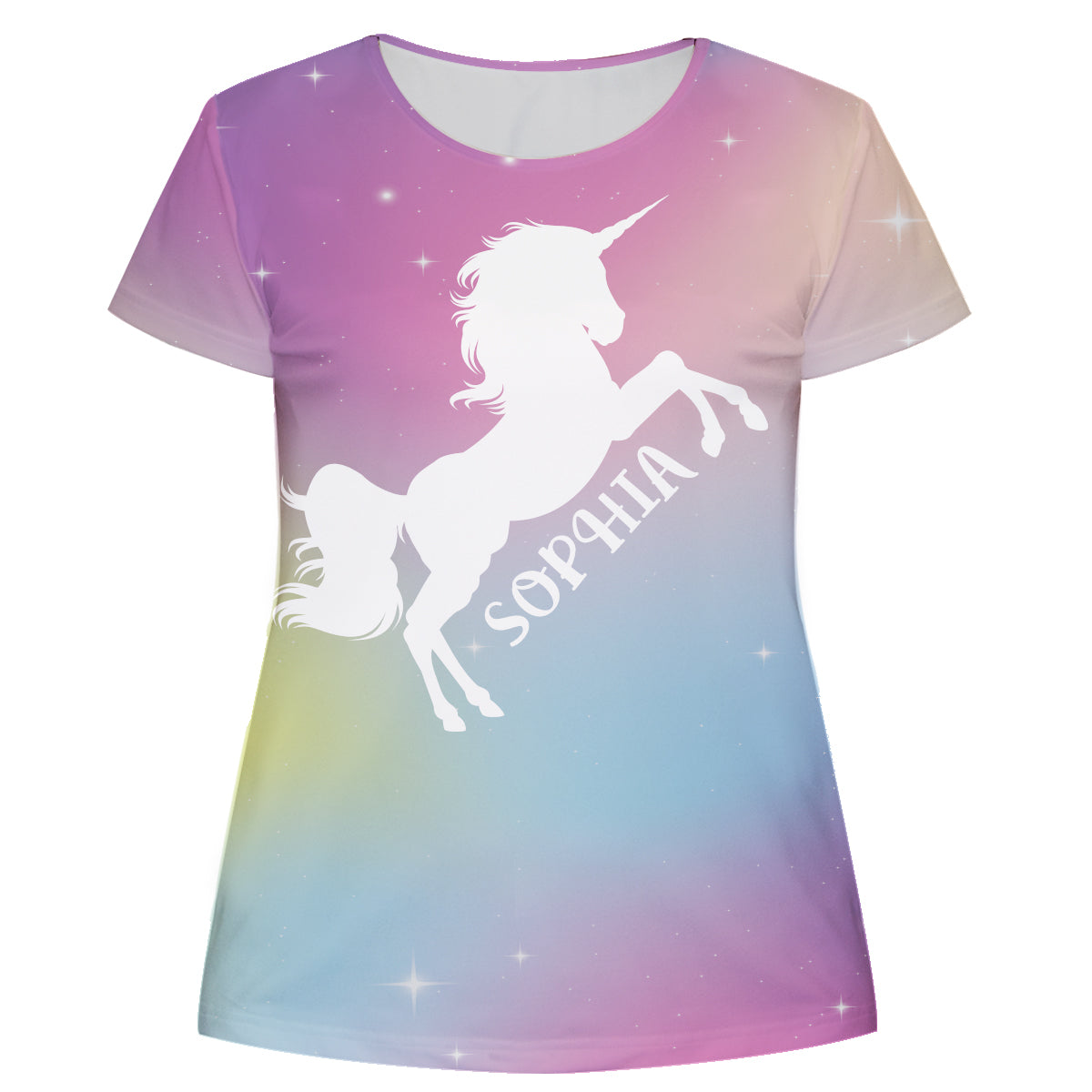 Unicorn Personalized Name Pink and Blue Degrade Short Sleeve Tee Shirt