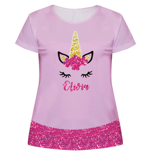 Unicorn Name Pink Glitter Short Sleeve Tee Shirt