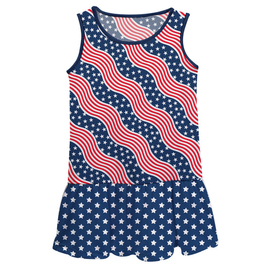 American Print Navy and Red Lily Dress
