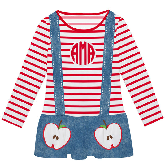 Apples Personalized Monogram White Red and Blue Long Sleeve Lily Dress