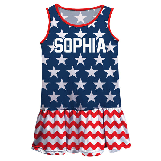 Americana Personalized Name Blue and White Lily Dress