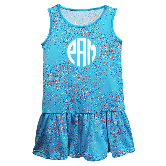 Dots and Stars Print Personalized Monogram Turquoise Lily Dress - Wimziy&Co.