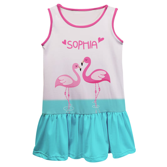 Flamingo Name White Pink and Turquoise Lily Dress