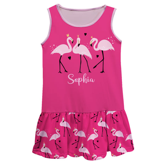 Flamingos Print Name Pink Lily Dress