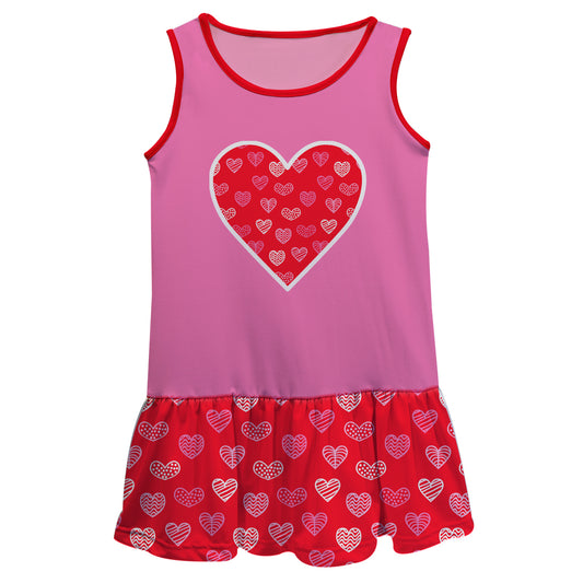 Heart and Hearts Print Pink and Red Lily Dress