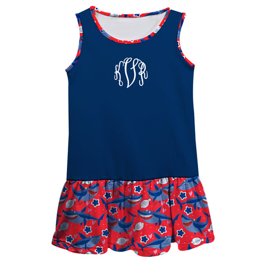 Sharks Monogram Red and Navy Lily Dress - Wimziy&Co.