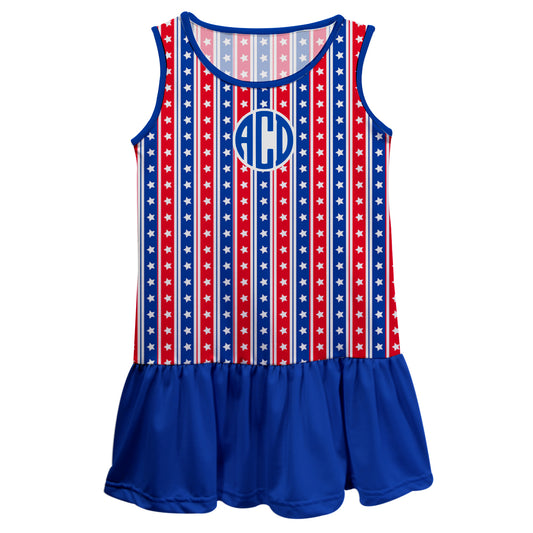 Stars Print Monogram Red and Blue Lily Dress - Wimziy&Co.