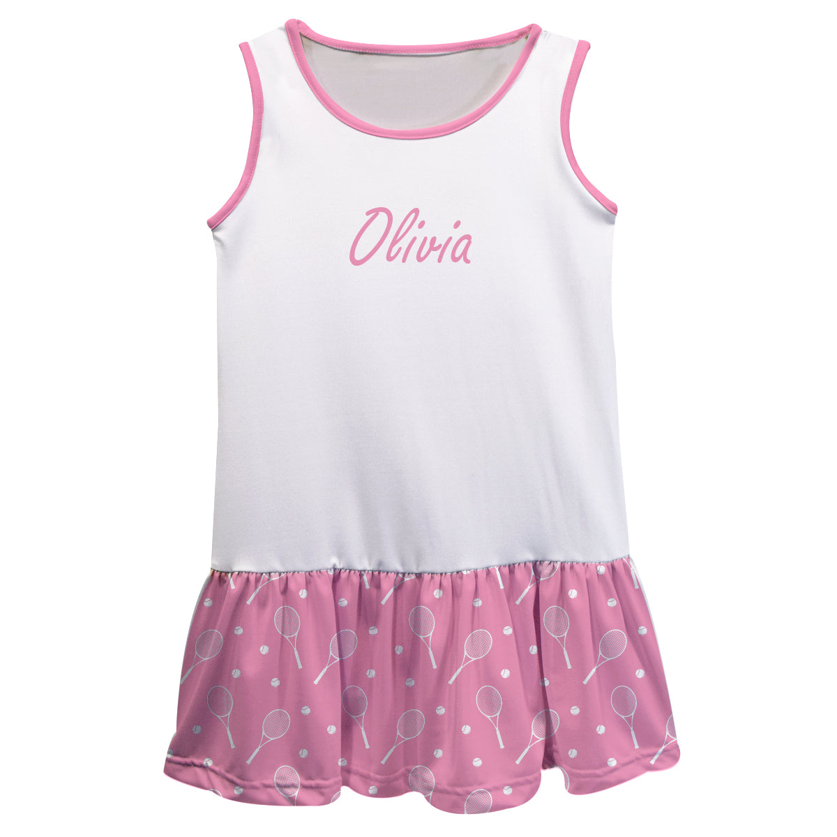 Tennis Rackets Personalized Name White and Pink Lily Dress