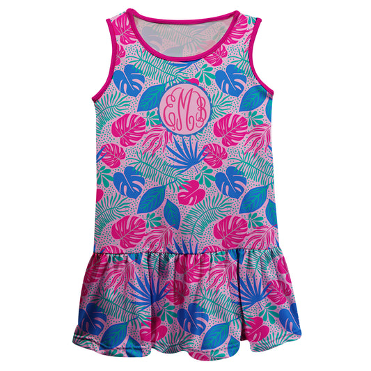 Tropical Print Monogram Blue and Pink Lily Dress