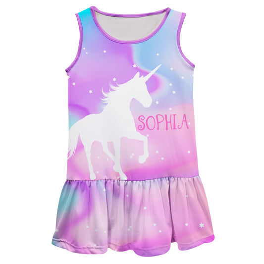 Unicorn Personalized Name Watercolor Lily Dress