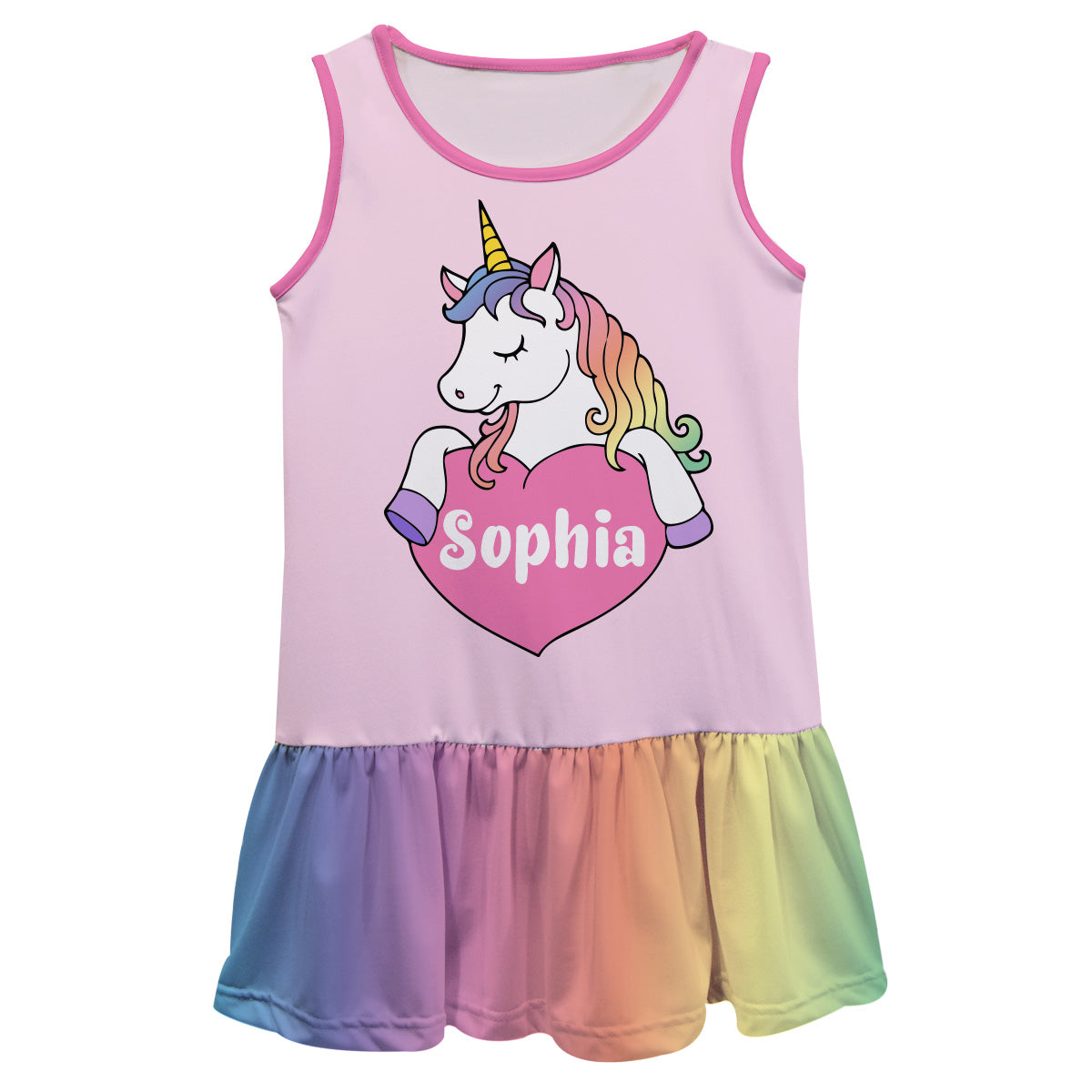 Unicorn Personalized Name Pink and Yellow Degrade Lily Dress