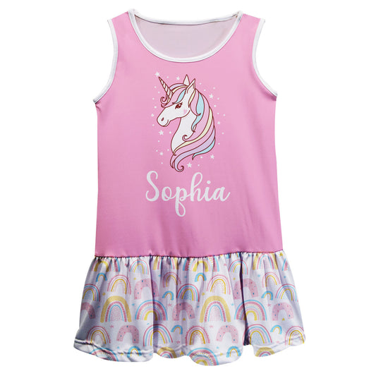 Unicorn Personalized Name White and Pink Lily Dress
