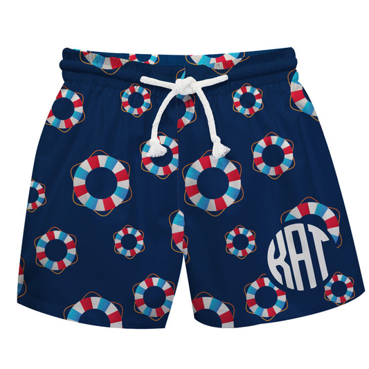Lifesaver Ring Print Personalized Monogram Navy and Red Swimtrunk