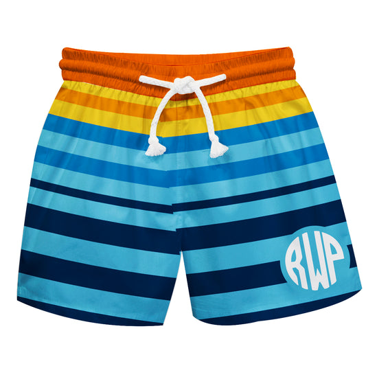 Monogram Orange Blue And Navy Stripes Swimtrunk